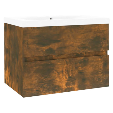 vidaXL Umyvadlová skříňka s vestavěným umyvadlem kouřový dub kompozit