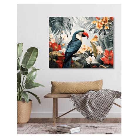 Obrazy na stěnu - Papoušek v džungli Rozměr: 40x50 cm, Rámování: bez rámu a bez vypnutí plátna