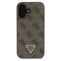 Zadní kryt Guess PU 4G Strass Triangle Metal Logo pro Apple iPhone 16, hnědá