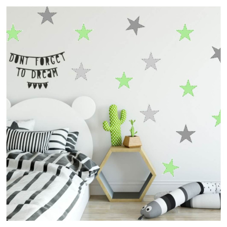 Dětské samolepky na zeď - Zelené a šedé samolepicí hvězdy INSPIO