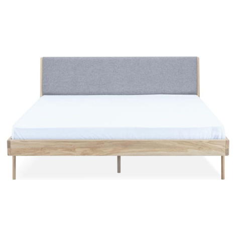 Šedá/přírodní čalouněná dvoulůžková postel z dubového dřeva 140x200 cm Fawn - Gazzda