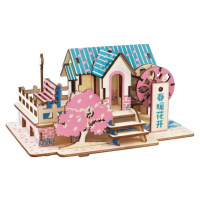 Woodcraft construction kit Dřevěné 3D puzzle Jarní dům modro-růžové