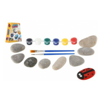 Malování na kameny/kamínky s barvami se štětci v krabičce