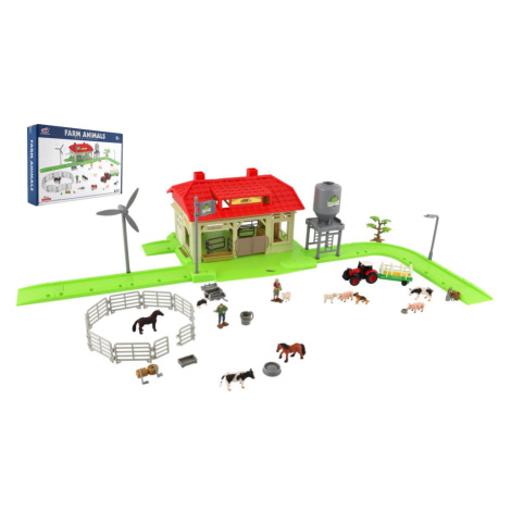 Sada domácí farma se zvířaty a traktorem plast s doplňky v krabici 48x31x9cm Teddies