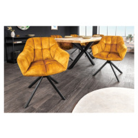 Estila Dizajnová otočná jedálenská stolička Mariposa s horčicovožltým čalúnením a čiernymi noham
