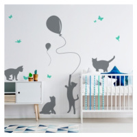 Yokodesign Nástěnná samolepka - stínové obrázky - kočky s balónky barva kočky: mátová, barva dop