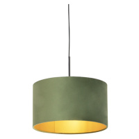 Závěsná lampa s velurovým odstínem zelená se zlatem 35 cm - Combi