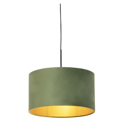 Závěsná lampa s velurovým odstínem zelená se zlatem 35 cm - Combi QAZQA