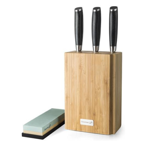 Sada nožů G21 Damascus v bambusovém bloku 3 ks + brusný kámen
