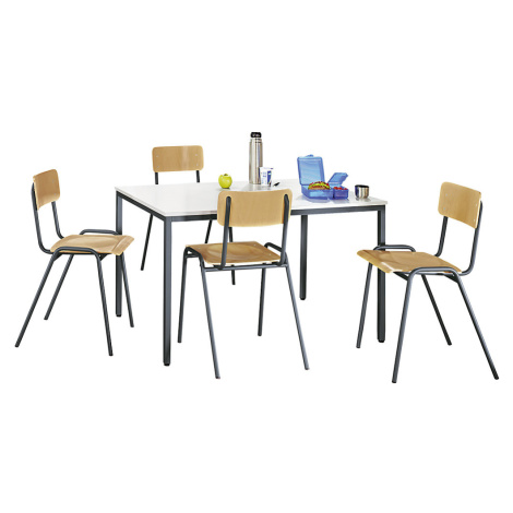 eurokraft basic Víceúčelová sedací souprava, 1 stůl, 4 židle, deska stolu světle šedá, podstavec