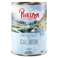 Purizon konzervy, 6 x 200 / 6 x 400 g - 15 % sleva - Adult - bezobilné kuřecí filet s lososem (6
