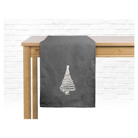 Vánoční ubrus - běhoun na stůl MERRY TREE 40x140 cm, tmavě šedá