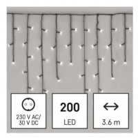 LED vánoční rampouchy, 3,6 m, venkovní i vnitřní, studená bílá, programy