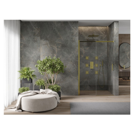 MEXEN Omega posuvné sprchové dveře 110, transparent, zlatý se sadou pro niku 825-110-000-50-00