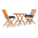 3dílný balkonový set s modrými poduškami masivní teakové dřevo 3063250