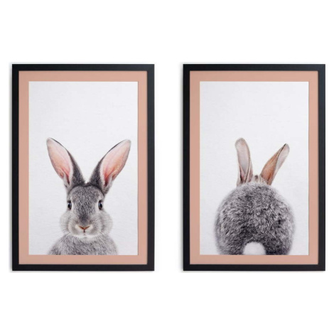Sada 2 obrazů v černém rámu Madre Selva Rabbit, 30 x 40 cm