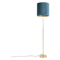 Stojací lampa zlatá / mosazná s velurovým odstínem modré 40/40 cm - Parte