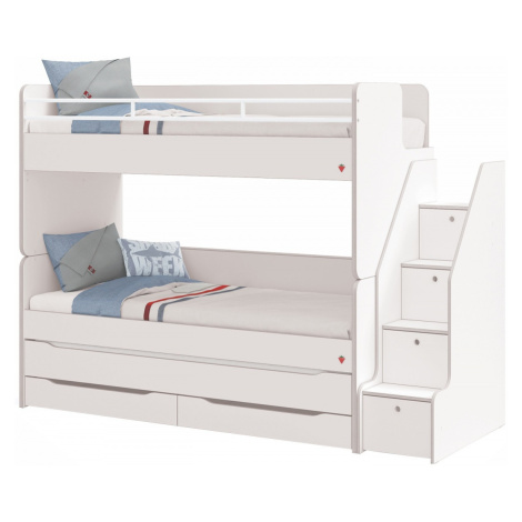 Patrová postel s přistýlkou, úložným prostorem a schůdky pure modular