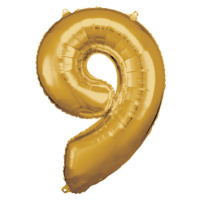 Zlatý foliový balónek 88cm - číslo 9