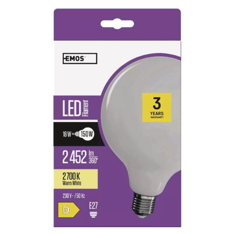 Emos LED žárovka Filament G125 Globe 18W (150W), 2452lm, E27, teplá bílá - 1525733253