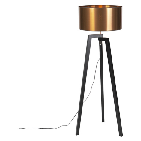 Stojací lampa černá s měděným stínidlem 50 cm - Puros QAZQA