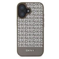 DKNY PU Leather Repeat Pattern Bottom Stripe MagSafe Zadní Kryt pro iPhone 16 Brown