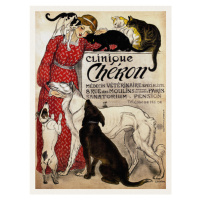 Obrazová reprodukce Clinique Cheron, Cats & Dogs (Distressed Vintage French Poster) - Théophile 
