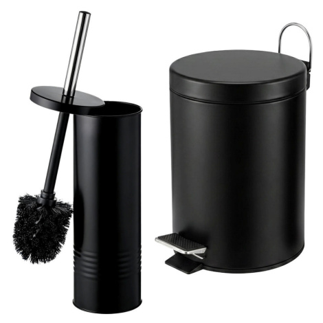 Relaxdays SET Černý 2-dílný pedálový koš WC kartáč