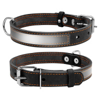 Petproducts Reflexní černý kožený obojek 48-63 cm