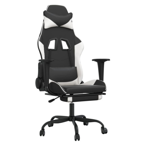 vidaXL Masážní herní židle s podnožkou černá a bílá umělá kůže