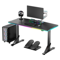 Herní stůl ULTRADESK IRON  - 132 cm, nastavitelná výška podsvícený, černý