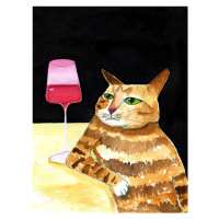 Ilustrace Cat Friday Night Drinks Wine Funny Cat Humour, Sharyn Bursic, (30 x 40 cm)