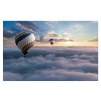 Fotografie Colorful hot air balloon flying above the clouds, guvendemir, 40 × 26.7 cm