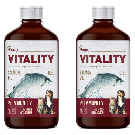 Akinu VITALITY Lososový olej doplněk stravy pro psy a kočky 2 x 500 ml