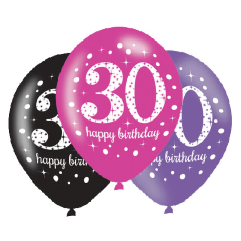 Balónky latexové Sparkling Happy Birthday růžové "30" 27,5 cm 6 ks Amscan