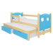 Dětská postel Campos s přistýlkou Rám: Borovice bílá, Čela a šuplíky: Růžová