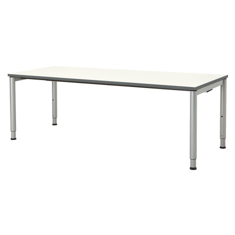 mauser Obdélníkový stůl s nohami z kruhové trubky, v x š 650 - 850 x 2000 mm, deska bílá, podsta
