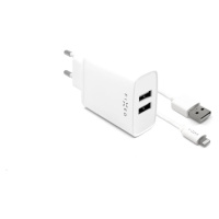 Fixed nabíječka do sítě, konektor 2x USB-A, kabel USB -> Lightning (MFI) délka 1 m, 15 W, bílá