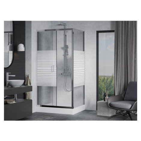 MEXEN/S Apia Sprchový kout 100x80, pruhy, chrom + vanička Rio 840-100-080-01-20-4510