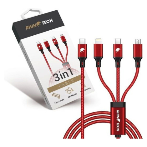 RhinoTech nabíjecí/datový kabel 3v1 USB-C (MicroUSB + Lightning + USB-C) 40W 1,2m červená Červen
