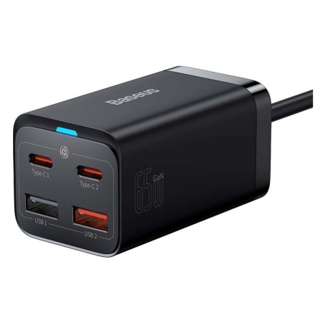 Síťová nabíječka Baseus GaN3 Pro, 2x USB-C, 2x USB, 65W (černá)