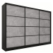 Šatní skříň HARAZIA 250 bez zrcadla, se 4 šuplíky a 2 šatními tyčemi, černý mat/beton