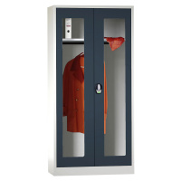 Wolf Šatní skříň s otočnými dveřmi s elektronickým zámkem, s dveřmi s okénkem, světlá šedá / ant
