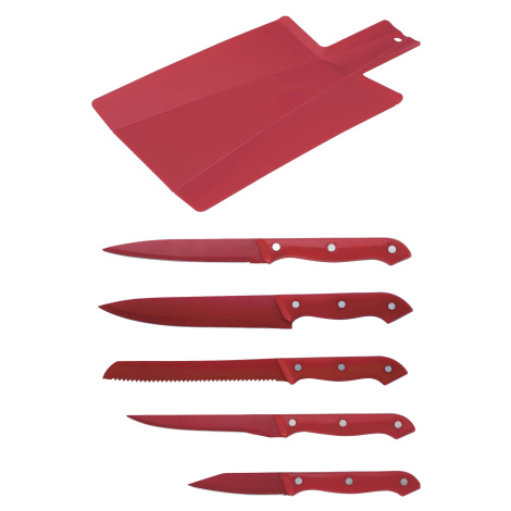 5tidílná sada nožů z nerezové oceli s prkénkem Renberg / Červená