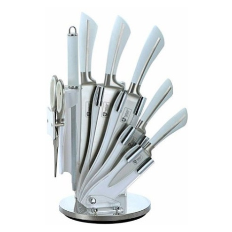 8dílná sada ocelových nožů, nůžek a ocílky Royalty Line RL-KSS750 / bílá