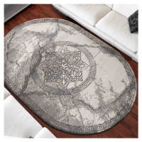 Luxusní šedý oválný koberec s originálním vzorem Šířka: 200 cm | Délka: 290 cm