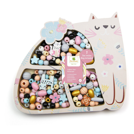 Dřevěné pastelové korálky - Kočka