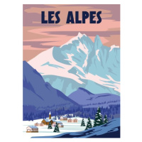 Ilustrace Les Alpes Ski resort poster, retro., VectorUp, 30 × 40 cm