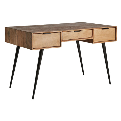 Estila Moderní kancelářský stolek Soreli z hnědého mangového dřeva se šuplíky a černými nožičkam