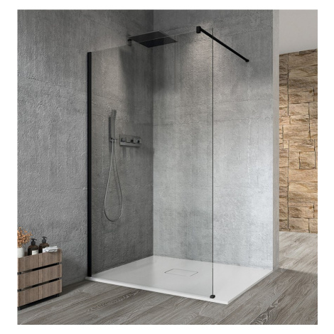 Gelco VARIO BLACK jednodílná sprchová zástěna k instalaci ke stěně, čiré sklo, 1100 mm
